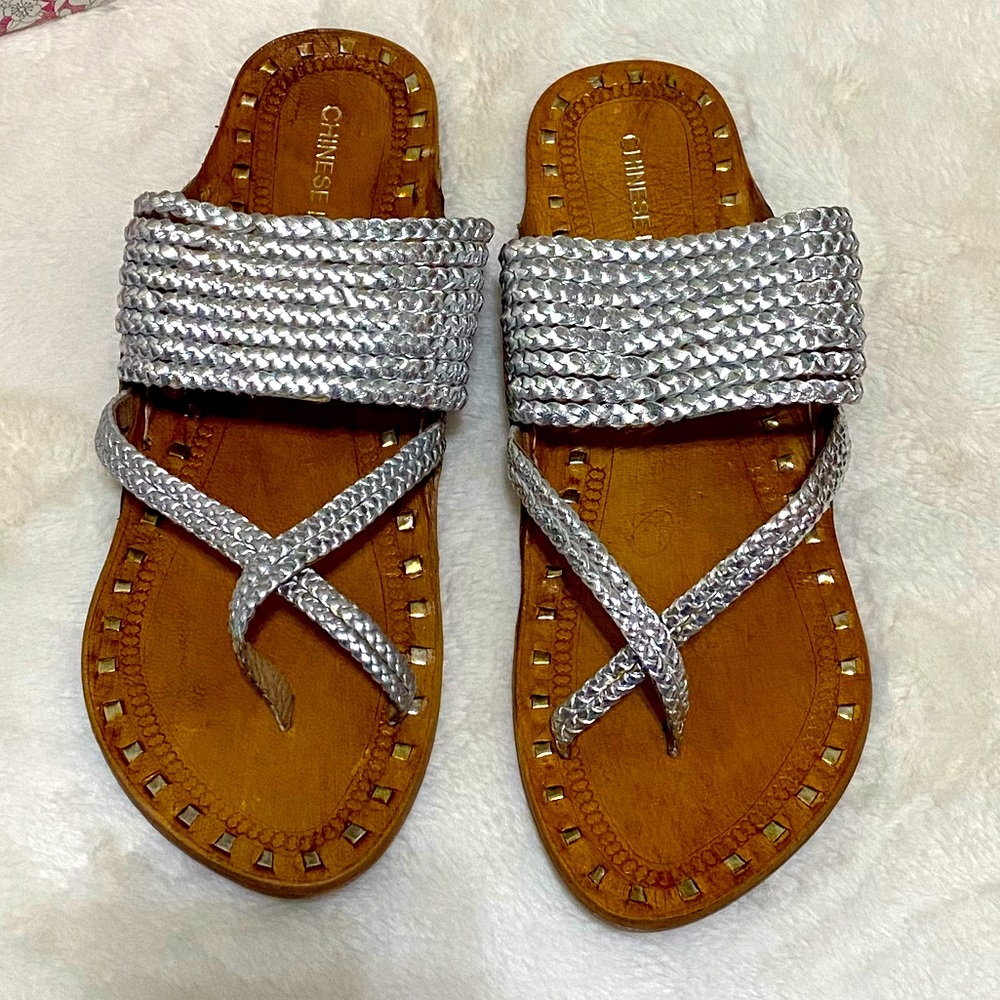Chinese Laundry Silver Braided Flat Sandal